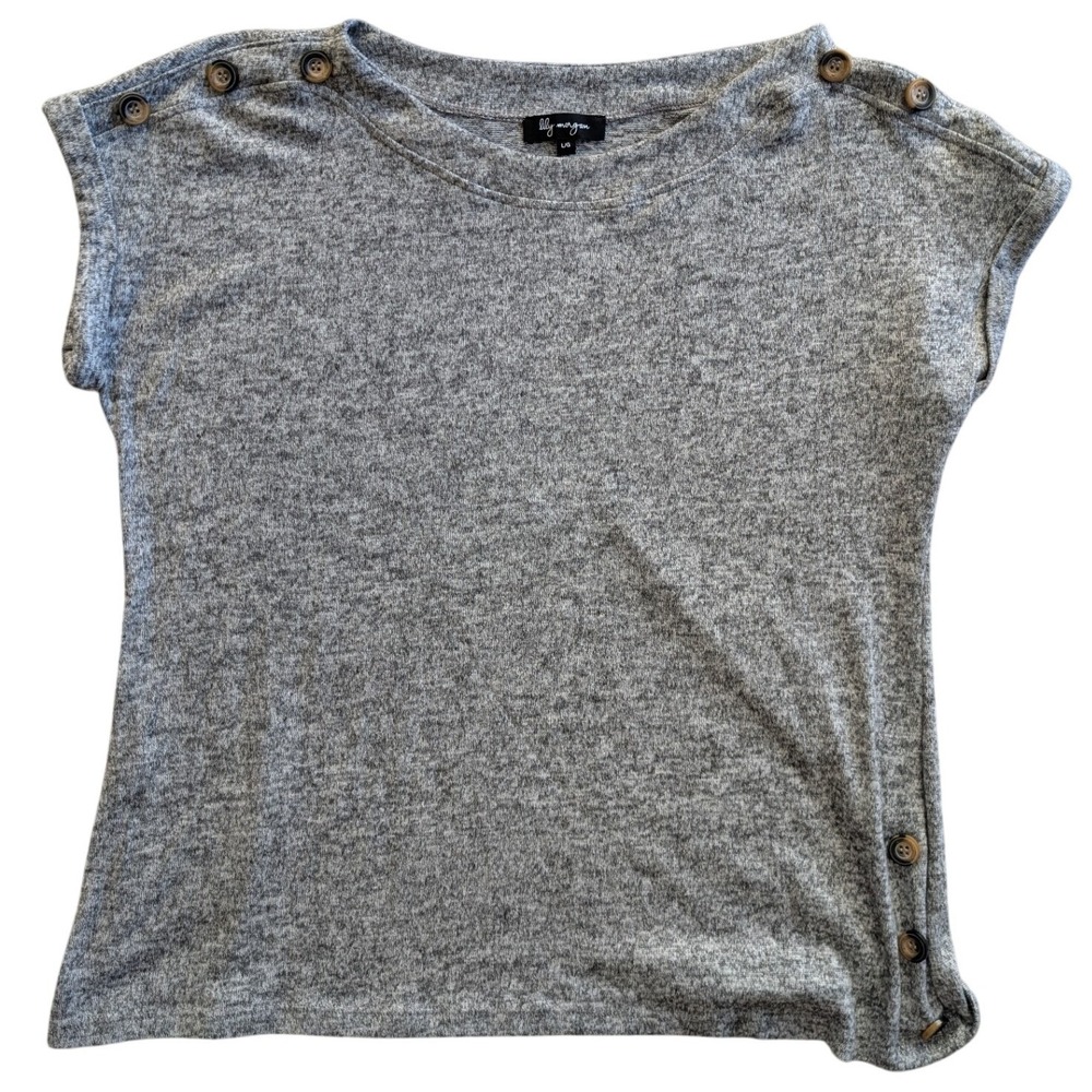 Lily Morgan Gray Heathered‎ Button Side Knit Top Tunic Women's L/G